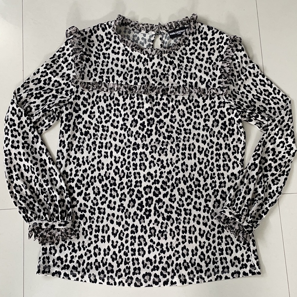 Karl Lagerfeld Paris animal print ruffle top - Picture 2 of 10